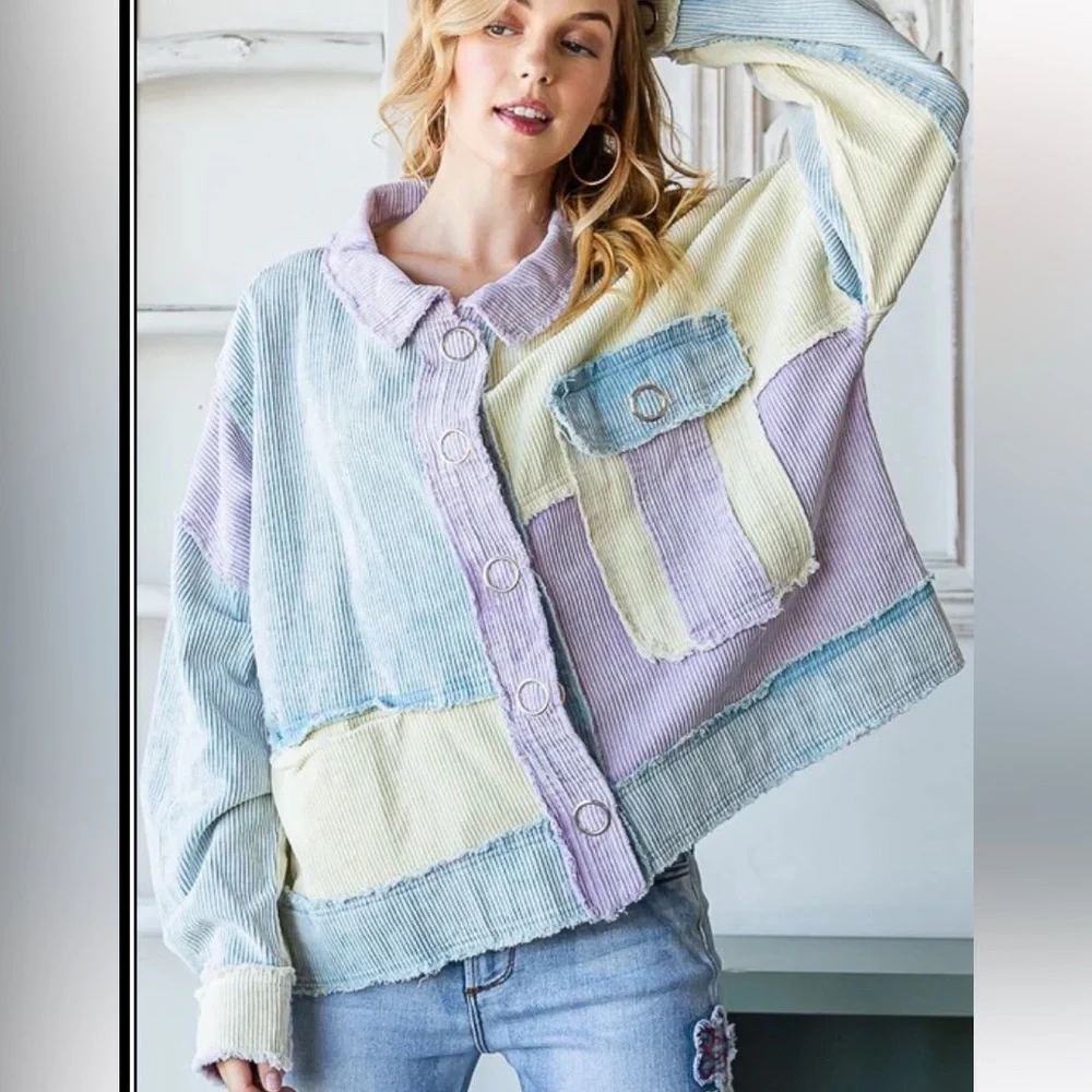 282 🇺🇸OLI & HALI COLORBLOCK BUTTON FRONT CORDUROY CROPPED
JACKET - Picture 2 of 4